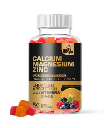 Calcium Magnesium Zinc Supplement Gummies for Kids Toddler & Adults - Enhanced Absorption with Vitamin D3 & K2 - Sugar Free Gluten Free Cal Mag Zinc Vegan Chewable Complex Calcium Gummies