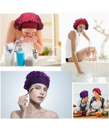 Arqumi Silk Bonnet 2PCS Large Adjustable Satin Hair Wrap for Sleeping | Elastic Stay On Cap for Long Curly Hair | Women's Hair Care - Purple & Wine Red - Buy Online on GoSupps.com