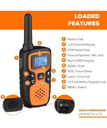 Walkie Talkies for Adults Long Range-Wishouse Rechargeable Portable 2 Way Radios Hiking Accessories Camping Gear Toys for Kids with Lamp SOS Siren NOAA Weather Alert VOX Easy to Use Walky Talky 4 Pack Red Blue Orange Yellow - Buy Online on GoSupps.com