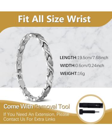 Jeracol Titanium Magnetic Bracelet for Women - 3500 Gauss Magnets, Adjustable Wristband, Removal Tool - Silver - Buy Online on GoSupps.com
