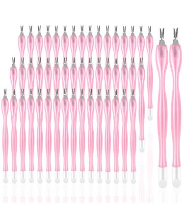50Pcs Nail Cuticle Trimmer Rubber Nail Cleaner heemeei Plastic Handle Cuticle Knife  Double End Nail Dead Skin Fork Cuticle Pusher Bulk Nail Art Cuticle Remover Tools for Girls Women and Men-Pink
