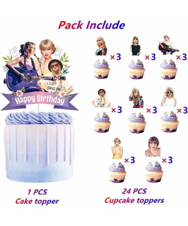 25pcs Taylor Singer Cake Decorations with 1pcs Cake Topper and 24pcs Cupcake Toppers for Swift Birthday Party Supplies - Buy Online on GoSupps.com