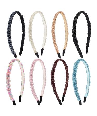 FASOTY 8 Pieces Beaded Headband Non Slip Colorful Headbands for Women Girls Hair Accessories Thin Hair Hoop Fashion  8 Colors (1.2cm/0.5 inch)