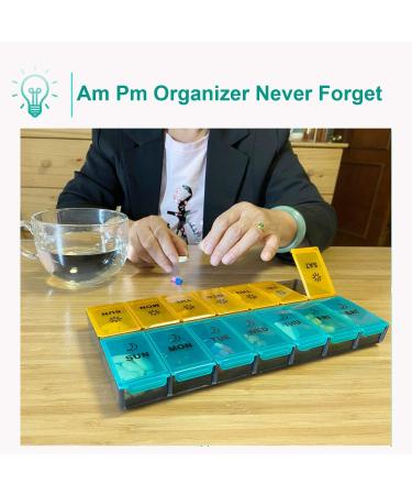 Mossime XL Daily Pill Organizer - 2 Times a Day, 7 Day AM PM Weekly Medication Dispenser - Big Pill Container with 14 Compartments (Blue-Orange) - Buy Online on GoSupps.com