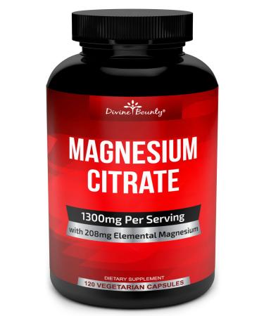 Pure Magnesium Citrate Capsules - 1300mg Magnesium Supplement with Elemental Magnesium - 120 Vegetarian Capsules