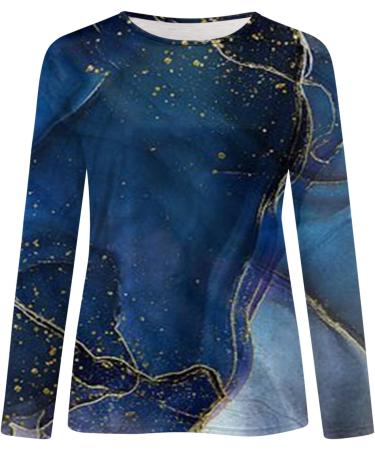 Pullover Women's Winter Sweatshirt Women's Daily Summer Print O Neck Tops Three-Quarter Sleeve Crew Neck T-Shirt Printed Loose Side Split Blouse Tunic Turtleneck Pullover Women's Pullover Autumn Blue XXL - Buy Online on GoSupps.com