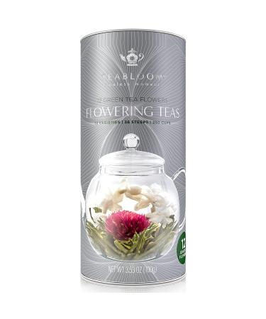 Teabloom Flowering Tea Gift Set - 12 Hand-Tied Varieties - Blooming Tea Flowers - Green Tea Leaves & Edible Flowers - 12-Pack Canister - 36 Steeps - Buy Online on GoSupps.com