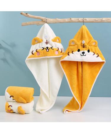Buy Kawaii Tiger Microfiber Hair Towel - Quick Drying Hair Wrap | Elastic Bath Cap in Beige for Home & Travel - Buy Online on GoSupps.com
