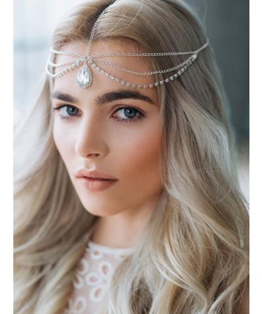 FXmimior Vintage Rhinestone Crystal Head Chain - Silver Boho Halloween Wedding Prom Hair Accessory - Buy Online on GoSupps.com