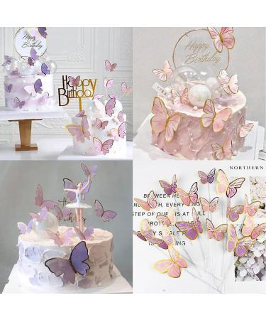 22PCS Pink Butterfly Cupcake Toppers & 1 Gold Happy Birthday Cake Topper Set - Ideal for Girls, Women, Weddings - Party Food Decor Supplies - Buy Online on GoSupps.com