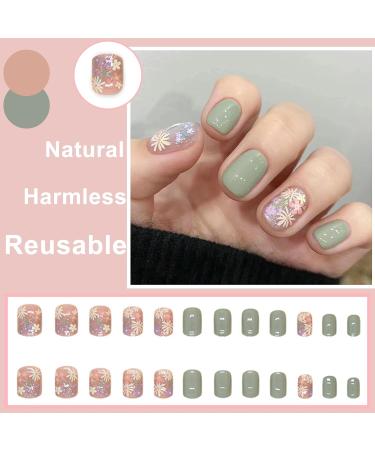 24-Piece Short Press On Nails - Angular Flower Design Full Cover French Acrylics for DIY Manicure - Perfect for Women & Girls - Buy Online on GoSupps.com