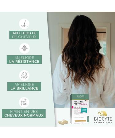 BIOCYTE Pack Keratin Forte 500mg - Food Supplement - Hair Resistance - Keratin Montpellier Capillary Vitamin B8 Zinc Copper - 120 Capsules - 60 Days - Buy Online on GoSupps.com