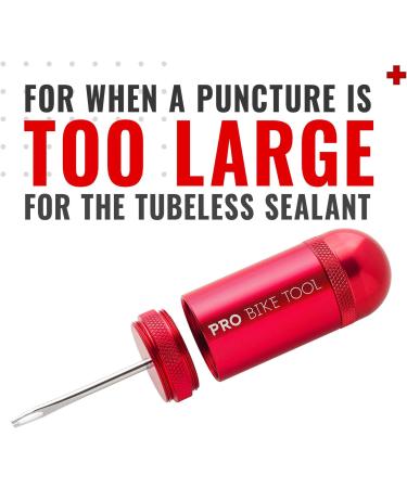 PRO BIKE TOOL Tubeless Tire Repair Kit - Fast Puncture Fix for MTB and Road Bikes - Includes Plugger Tool, Plugs, Storage Canister - 5 Bacon, 5 Black Strips - Red - Buy Online on GoSupps.com