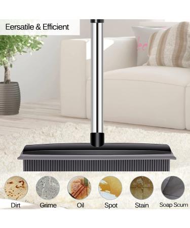 Pet Hair Remover Rubber Broom with Squeegee | 59 Adjustable Long Handle Push Broom for Pet Hair, Carpet, and Floor Cleaning | Includes Pet Comb | Black - Buy Online on GoSupps.com