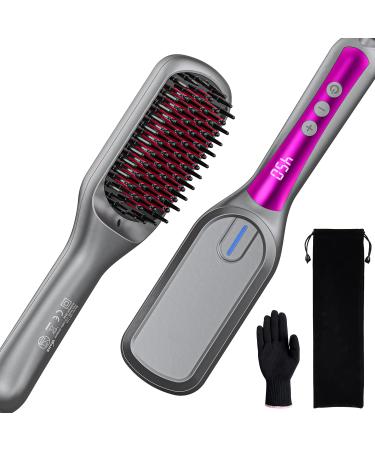 Ionic Hair Straightener Brush,Keasen Hair Straightening Brush Ceramic Hot Brush with 30S Fast Heating,21 Temp Settings 250-450?,Hair Straightener Comb Anti-Scald,Auto-Off Safe,110V-240V,LED Display