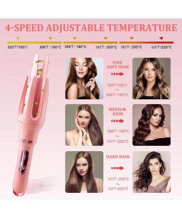 Automatic Hair Curler - Dual Voltage Curling Iron with 4 Temperatures Fast Heating & Auto Shut-Off - Professional Styling in Pink - Buy Online on GoSupps.com