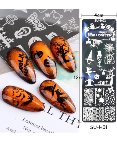 Halloween Nail Art Stamping Plate Set - JMEOWIO 6 Sheets Manicure Template with Pumpkin, Skull, Ghost, and Witch Images for Nail Art Design Stamp Kit - Buy Online on GoSupps.com