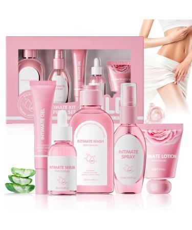 Allony Set of 5 intimate cleansing lotions for women including cleansing lotion essence care gels protective ointment and intimate spray.