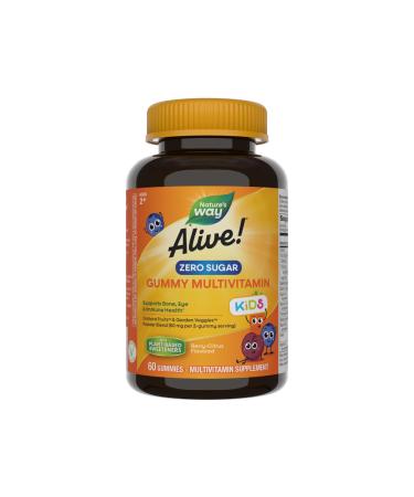 Nature s Way Alive! Kids Zero Sugar Gummy Multivitamins for Kids Ages 2+ Supports Bone Eye & Immune Health* No Sugar Alcohols Plant-Based Sweeteners Berry-Citrus Flavored 60 Gummies