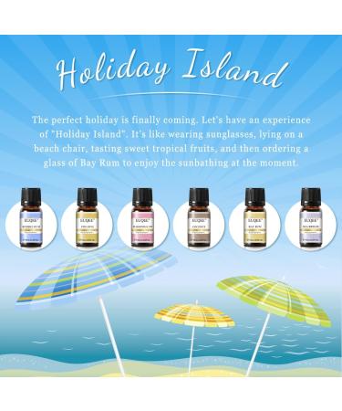 EUQEE Holiday Island Fragrance Oils Gift Set - Essential Oils for Diffusers - Aromatherapy Oil Blend of Pineapple Coconut, Sea Breeze, Bubble Gum, Bay Rum, Marshmallow - 6 Pack 10 ml - Buy Online on GoSupps.com