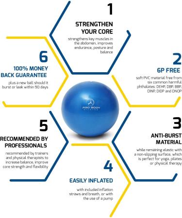 ProBody Pilates Mini Exercise Ball - 9 Inch Small Bender Ball for Stability Barre Pilates Yoga - Blue - Buy Online on GoSupps.com