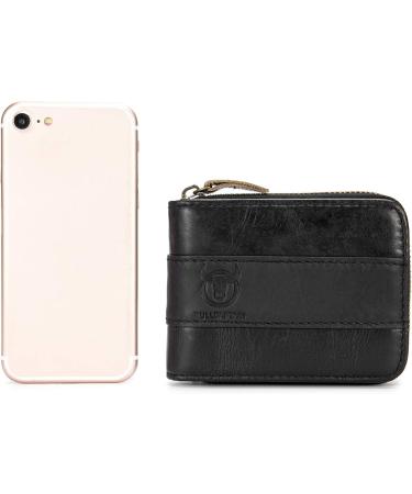 Leather Bifold Zipper Wallet for Men Travel Purse Pouch Gift Black - Buy Online on GoSupps.com