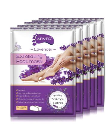 5 Packs Foot Peeling Mask Exfoliating Callus Peel Booties Peeling Off Calluses & Dead Skin Baby Your Foot Naturally in 1 Week (Lavender) 5 Pcs Lavender