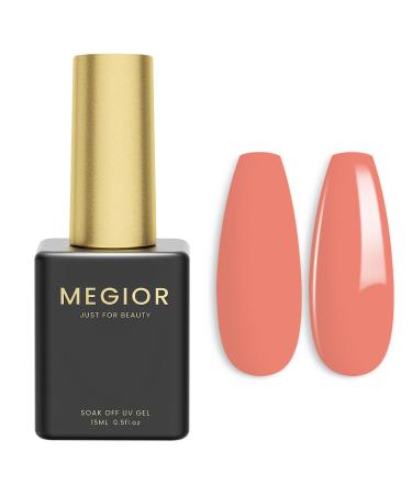 MEGIOR Coral Gel Nail Polish 15ml Coral Orange Gel Polish 1PCS Soak Off UV LED Nail Gel Polish for Nail Art Manicure Salon DIY Home for Women Girls Nails