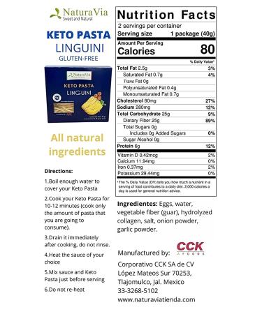 Linguini Pasta Keto - 80g | 2 Servings - 0 Net Carbs | Gluten Free Italian Type - Safe for Diabetics - Buy Online on GoSupps.com
