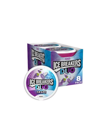 ICE BREAKERS DUO Grape Flavored Sugar Free Breath Mints, 1.3 oz Tins (8 Count) Duo Grape 1.3 Ounce (Pack of 8)