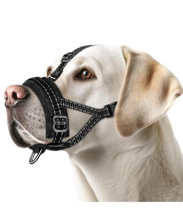 Eyin muzzle for large dogs adjustable reflective nylon muzzle for dogs with a connecting belt dogs can pant and drink prevent biting barking and chewing (black XL) XL black