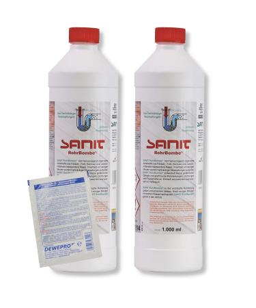 Dewro -Set: Sanit Rohrbomb (3066) - 2 bottles of 1000ml - the alternative pipe cleaner - acid -free it solves constipation especially caused by hair - including 1 St. Dewro single scrubs