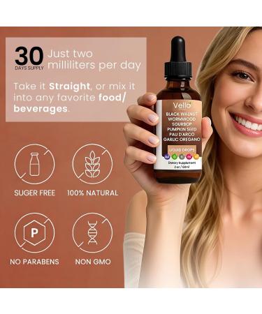 Vello Official Black Walnut Wormwood Gut Cleanse | Wormwood Black Walnut Clove Cleanse with Soursop Pumpkin Seed PAU D'arco Garlic Oregano | Gentle Gut Cleanse - 2 OZ (1 Bottle) - Buy Online on GoSupps.com