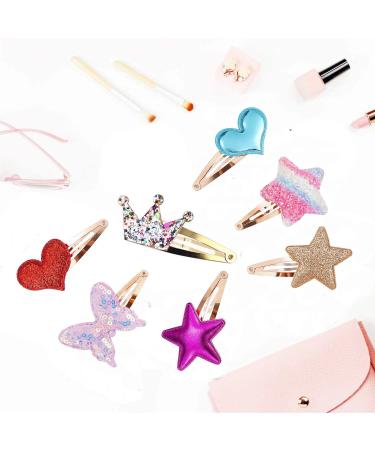 16Pcs Cute Star/Crown/Heart Hair Clips for Girls - Sparkly Metal Snap Hair Pins for Kids, Baby & Women - Buy Online on GoSupps.com