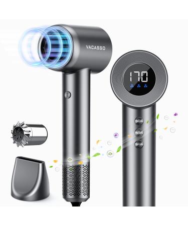 Hair Dryer 110 000 RPM High Speed Blow Dryer for Fast Drying Negative Ionic Hair Dryer for Hair Care HD Display 360 Rotating Magnetic Nozzle Low Noise Hair Dryer for Home and Travel Bright Gray