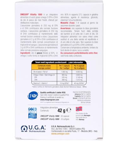 OMEGOR Vitality 1000 with 90% Omega-3 rTG! Certified 5 stars IFOS since 2006. EPA 535 mg and DHA 268 mg per capsule. Min structure 90% triglycerides and molecular distillation | 30 capsules - Buy Online on GoSupps.com