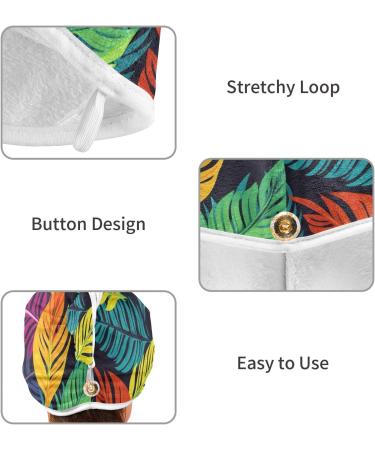 Colorful Leaves Hair Towel 2 Pack - Super Absorbent Quick Dry Hair Turbans | Stylish Head Towels with Button Wrap for Women & Girls - Buy Online on GoSupps.com