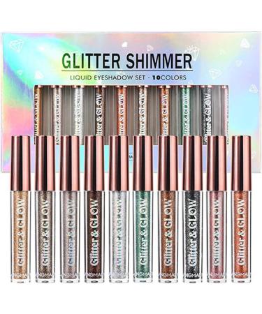 kishi Liquid Eyeshadow Waterproof Shiny Shimmer Eyeliner Long Lasting Metals Foil Diamond Creamy Sparkling Eye Shadow Set for Makeup 10 Colors Expert - Buy Online on GoSupps.com