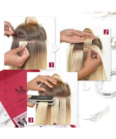 Moresoo 60cm Real Hair Tape Extensions - Ombre Black & Silver Balayage Invisible 50g Long Hair Extensions - Buy Online on GoSupps.com