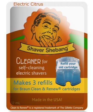 3 Pack Shaver Shebang Citrus Cleaner. Makes 9 Compatible Refills for Braun Clean & Renew cartridges - Made in USA 9 refills - 3 packets Electric Citrus