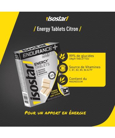 Isostar Endurance Plus Energy Tablets - Lemon Flavor - Glucose and Fructose - Magnesium and Potassium - Vitamins - 1 Box of 24 - Buy Online on GoSupps.com