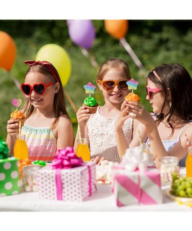 Shiny Rainbow Cupcake Topper 10CS Vivid Colorful Gradient Shiny Heart Stars Cupcake Toppers for Cake Decorations DIY Happy Birthday Cake Toppers for Kids Boys Girls Party Supplies - Buy Online on GoSupps.com