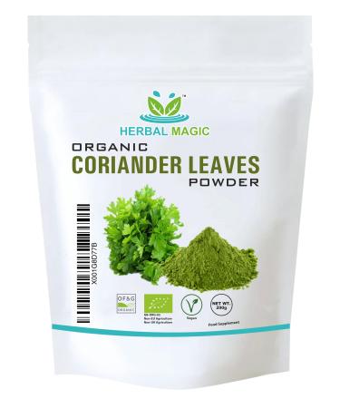 Herbal Magic's Organic Coriander Leaf Powder -Known as Kitchen King in Indian Cuisine.Ideal for enhancing taste flavour&garnishing.Free From Fillers Artificial Colour Flavour&Preservatives (200g)