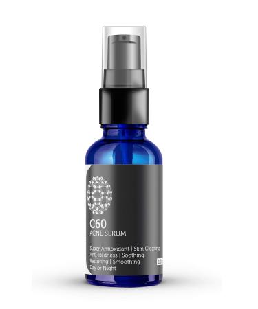 C60 Acne Serum 30ml with Aloe Rose MSM CoQ 10 Vitamins B3 + B5 & Anti Aging Wrinkle Complexes for Men & Women Made with Organic Ingredients