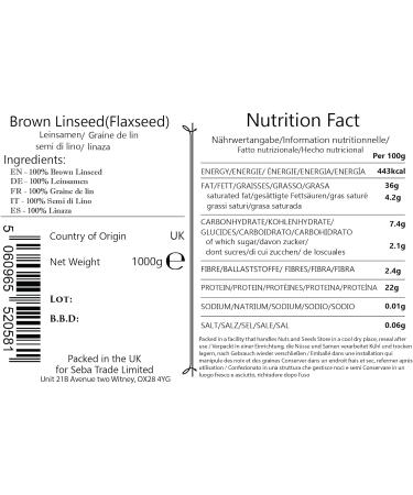 Seba Garden Natural Linseeds 1 kg Premium Grade Freshly Harvested High in Omega-3 Fatty acids & Fiber Packaged in Resealable Bag Non-GMO Keto & Paleo - Buy Online on GoSupps.com