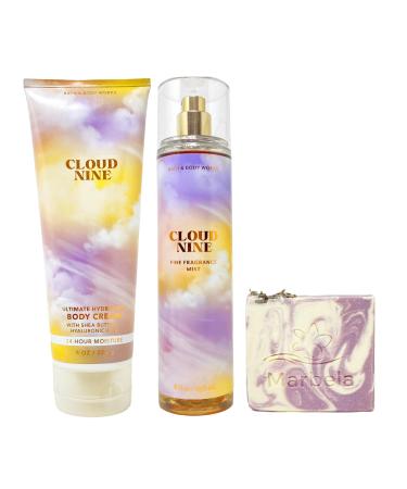 Bath & Body Works Cloud Nine Fragrance Mist and Body Cream Bundle with a Lavender Dream Bar Soap - Full Size