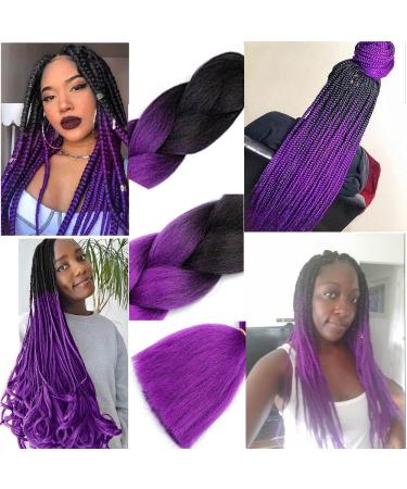 Ombre Braiding Hair Extensions - 24 Inch Jumbo Synthetic Black to Purple - 6Pcs 100g Crochet Hair - Buy Online on GoSupps.com