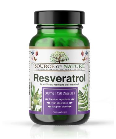 Source of Nature |Trans-Reseratrol 500mg |120 capsules |Stock for 4 months | 98% pure active ingredient in Europe |High dosage |Vegan |Antioxidant protection 120 pieces (1 Pack)