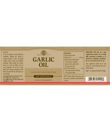 Solgar Garlic Oil Softgels - Pack of 100 - Antifungal Antibacterial and Antiviral Properties - Supports Daily Wellbeing - Gluten Free Gold 100 count (Pack of 1) - Buy Online on GoSupps.com