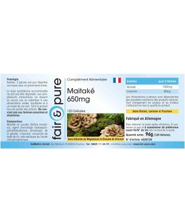 Fair & Pure - Maitake 650mg (Grifola frondosa) - vegan and natural - 120 capsules - Buy Online on GoSupps.com